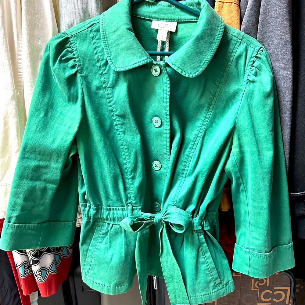 LOFT | Green Cinch Waist Button Down Jacket with Collar Size 12